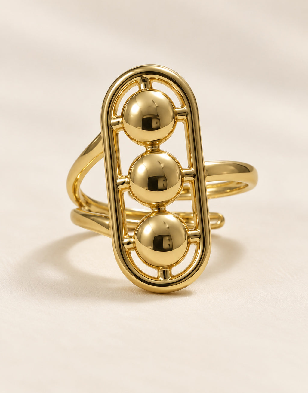 Orneza Gold-Tone Three Ball Oval Frame Ring — front view