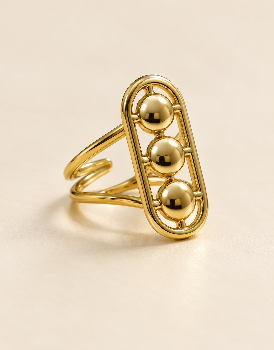 Orneza Gold-Tone Three Ball Oval Frame Ring — angle view