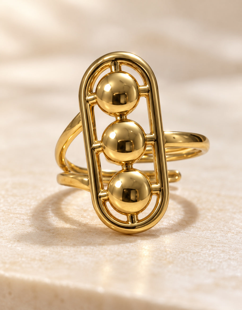 Orneza Gold-Tone Three Ball Oval Frame Ring — detail view