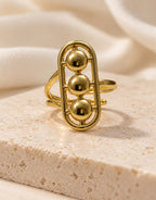 Orneza Gold-Tone Three Ball Oval Frame Ring — styled view