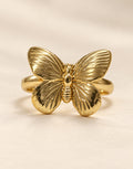 Orneza Gold-Tone Ribbed Wing Butterfly Ring — front view