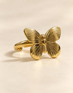 Orneza Gold-Tone Ribbed Wing Butterfly Ring — angle view