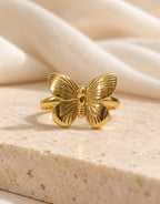Orneza Gold-Tone Ribbed Wing Butterfly Ring — styled view