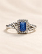 Orneza Silver-Tone Blue Rectangle Halo Ring — front view