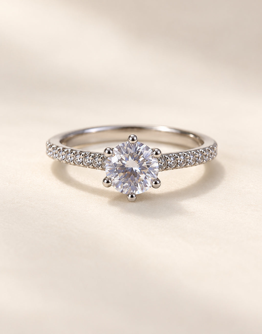 Orneza Silver-Tone Round Solitaire Pave Ring — front view