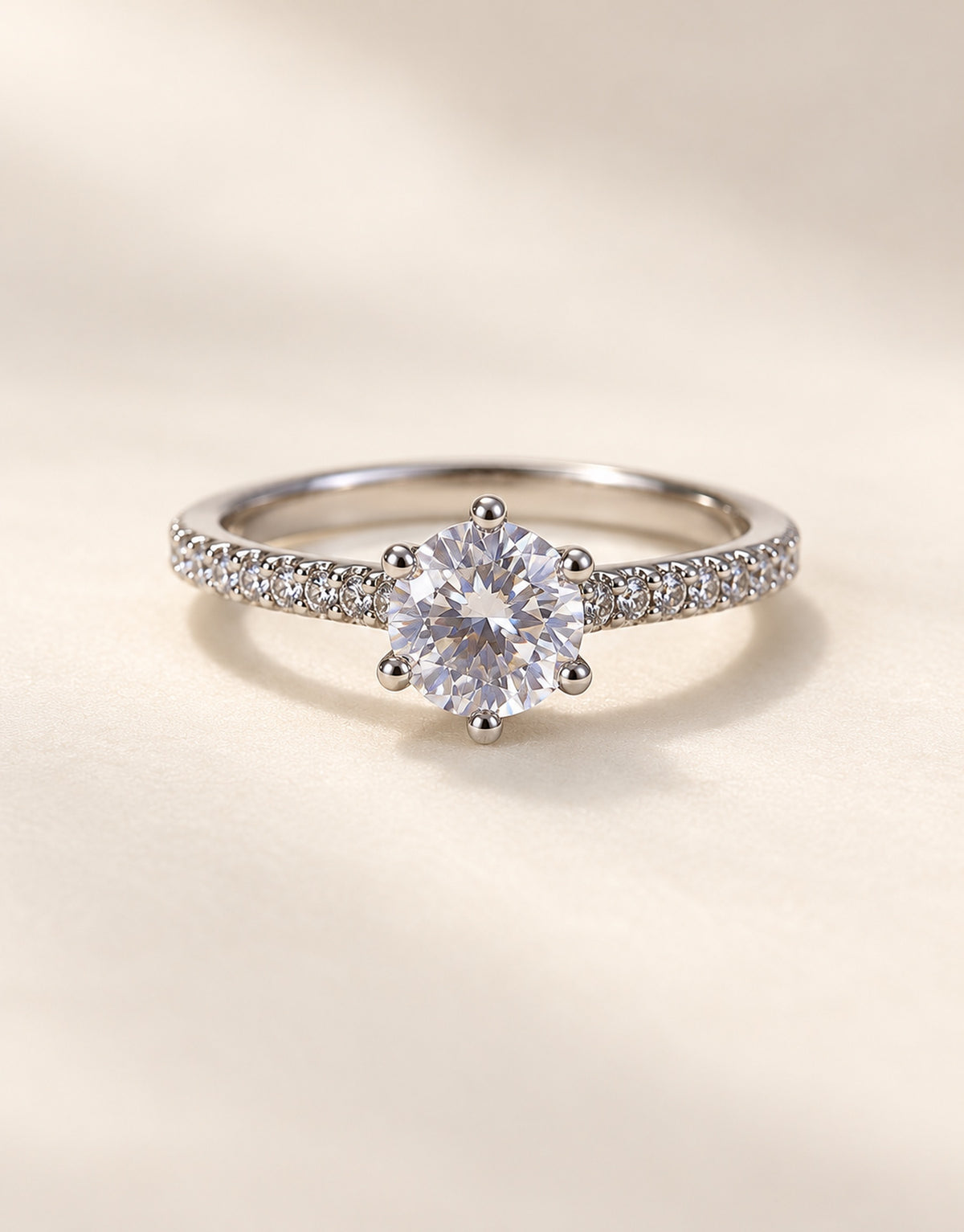 Orneza Silver-Tone Round Solitaire Pave Ring — front view