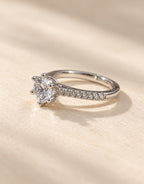 Orneza Silver-Tone Round Solitaire Pave Ring — angle view
