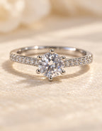 Orneza Silver-Tone Round Solitaire Pave Ring — detail view