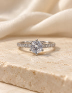 Orneza Silver-Tone Round Solitaire Pave Ring — styled view