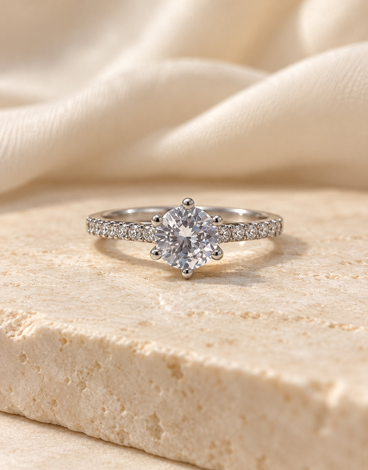 Orneza Silver-Tone Round Solitaire Pave Ring — styled view