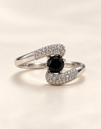 Orneza Silver-Tone Black Stone Pave Wrap Ring — front view