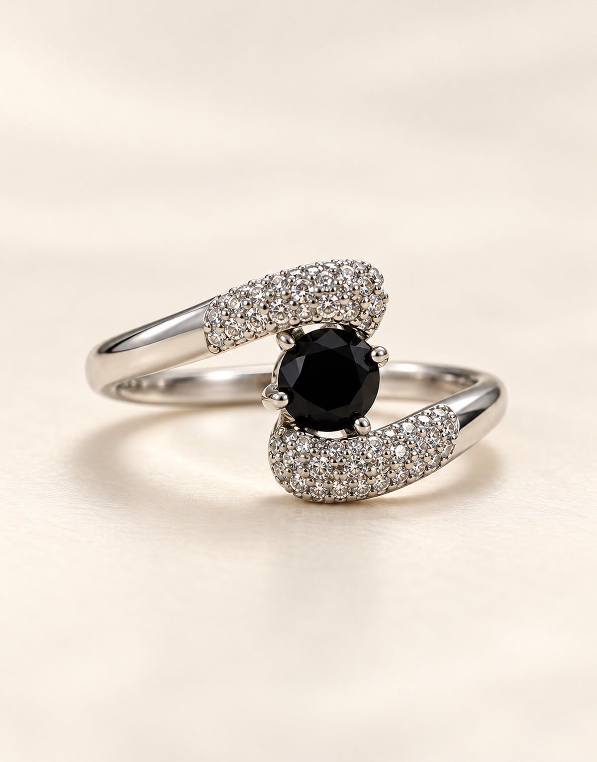 Orneza Silver-Tone Black Stone Pave Wrap Ring — front view