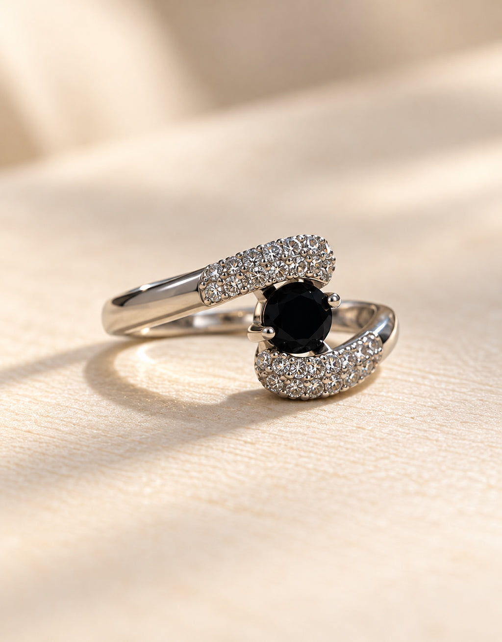 Orneza Silver-Tone Black Stone Pave Wrap Ring — angle view