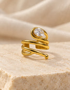 Orneza Gold-Tone Coiled Spiral Clear Stone Ring — styled view