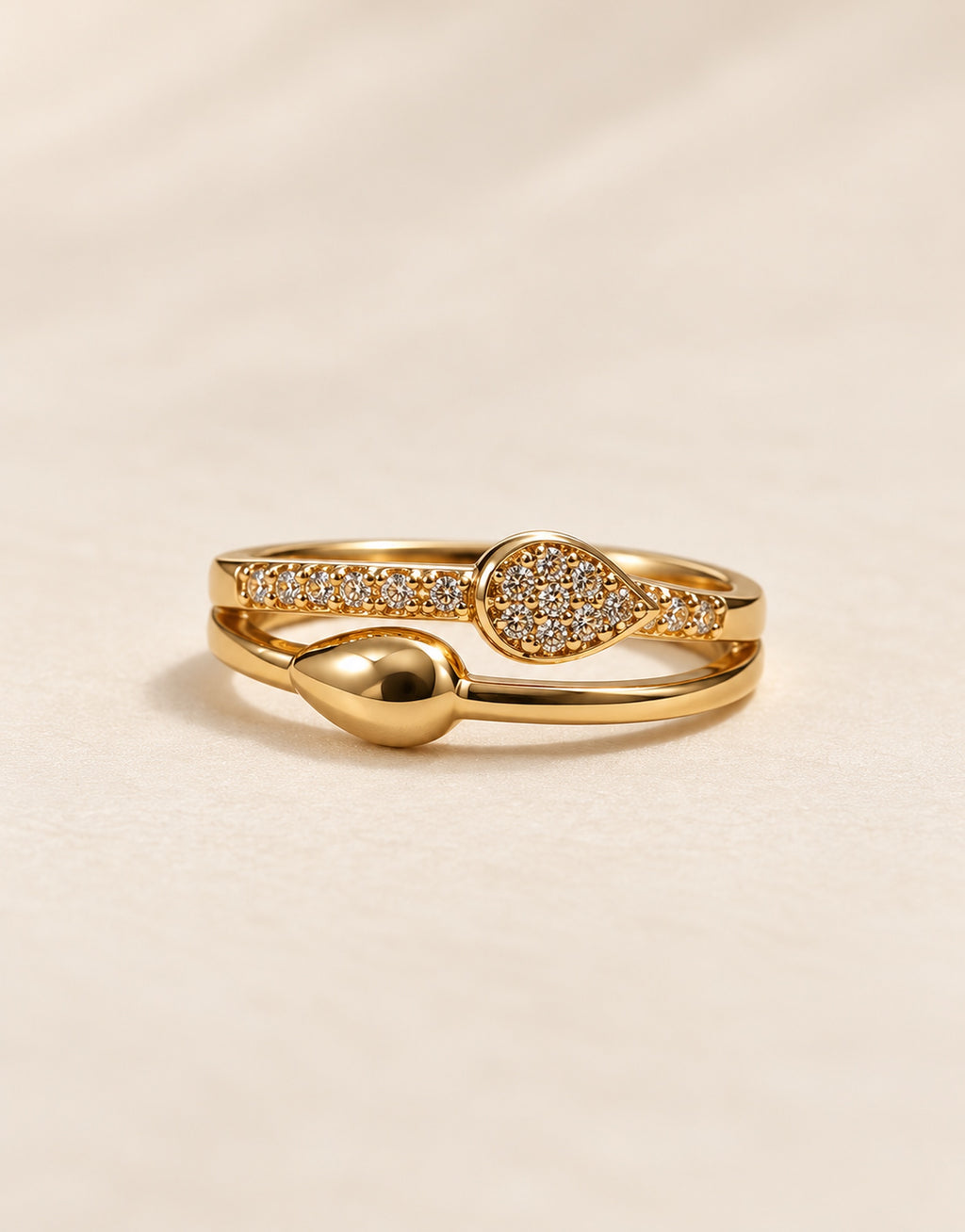 Orneza Gold-Tone Slim Pave Disc and Teardrop Ring — front view
