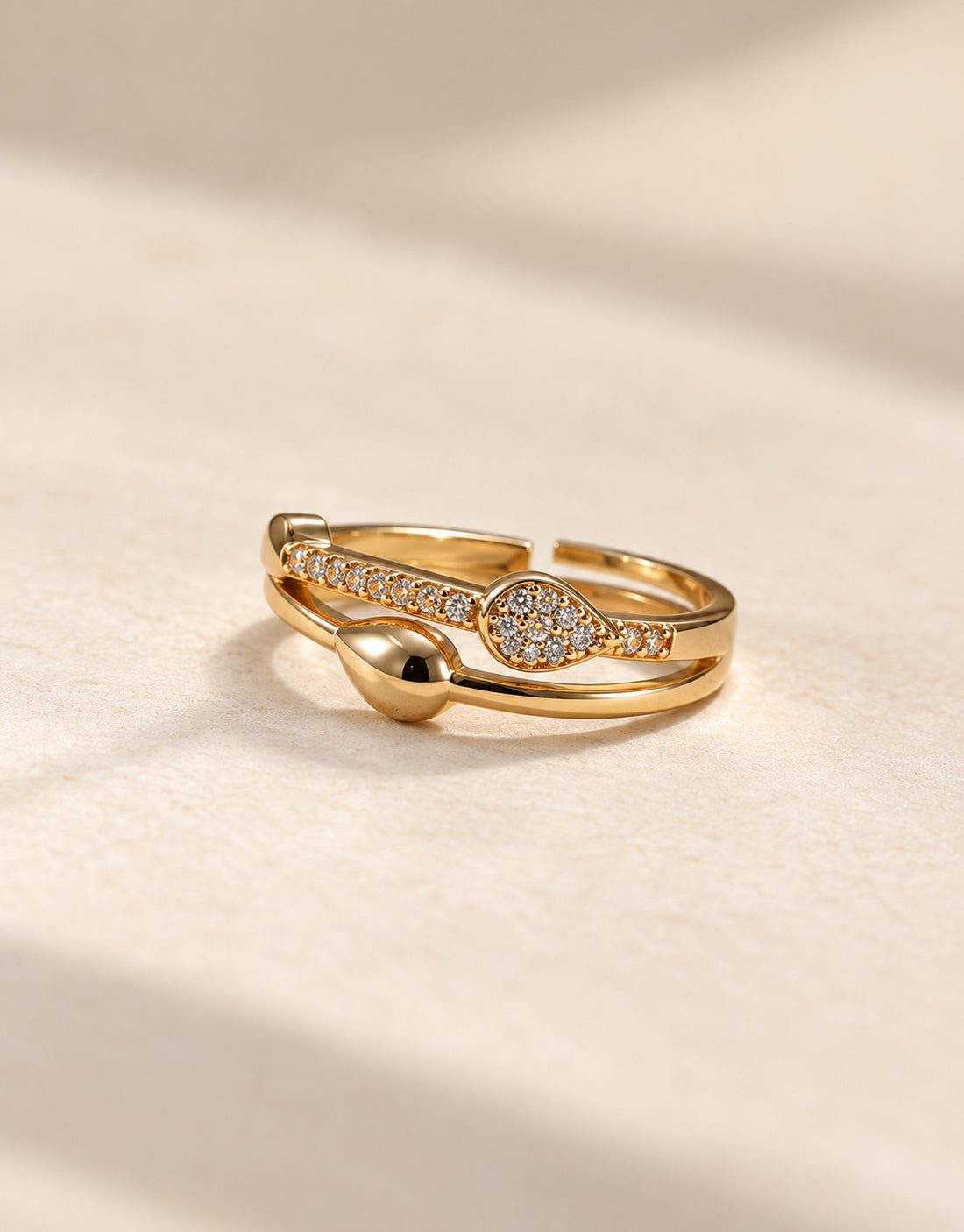 Orneza Gold-Tone Slim Pave Disc and Teardrop Ring — angle view