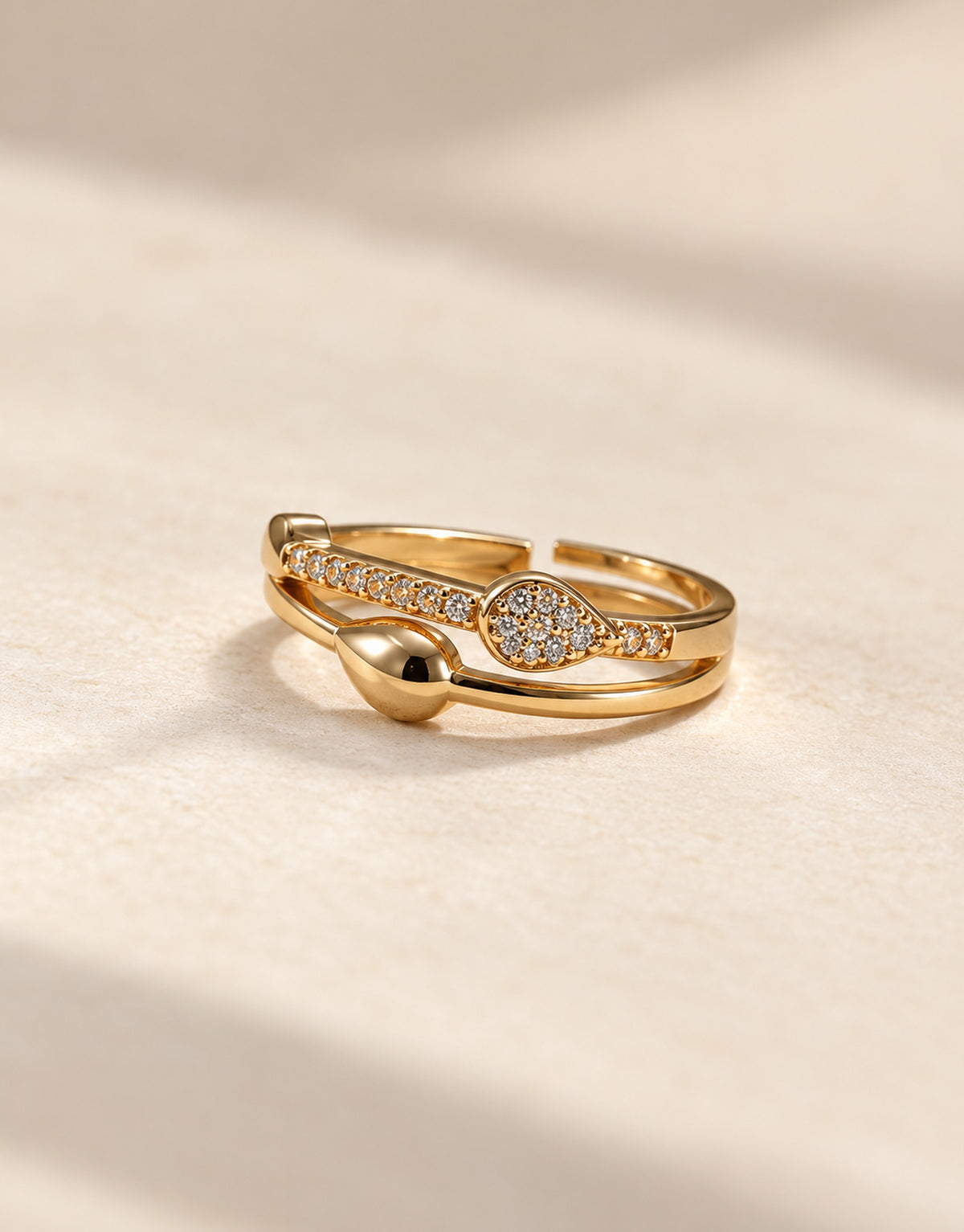 Orneza Gold-Tone Slim Pave Disc and Teardrop Ring — angle view