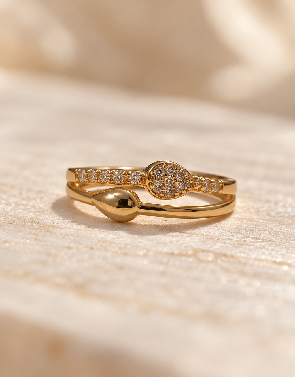 Orneza Gold-Tone Slim Pave Disc and Teardrop Ring — detail view