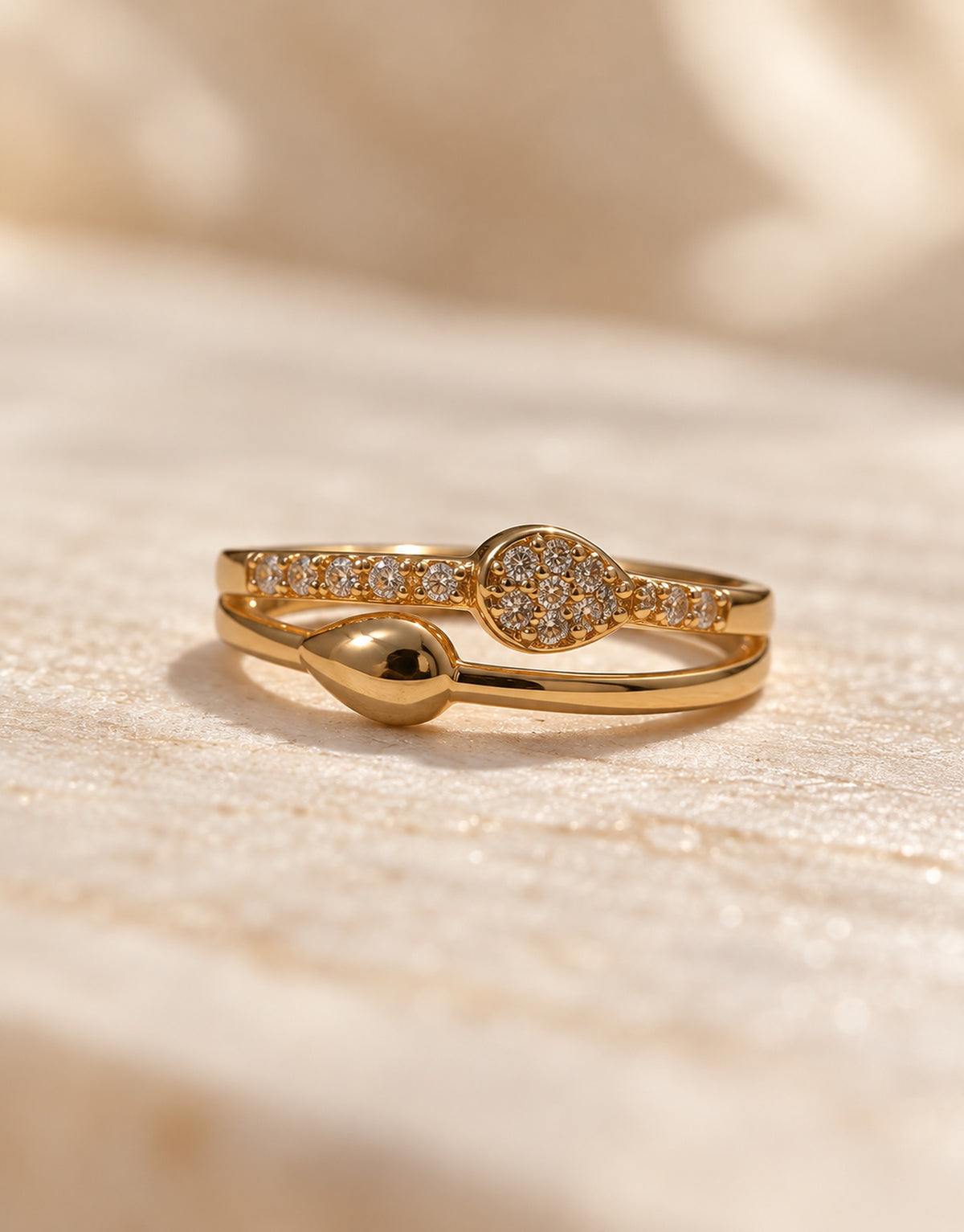 Orneza Gold-Tone Slim Pave Disc and Teardrop Ring — detail view