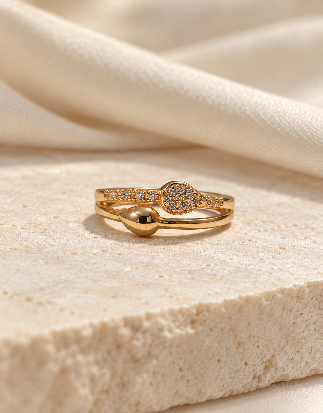 Orneza Gold-Tone Slim Pave Disc and Teardrop Ring — styled view
