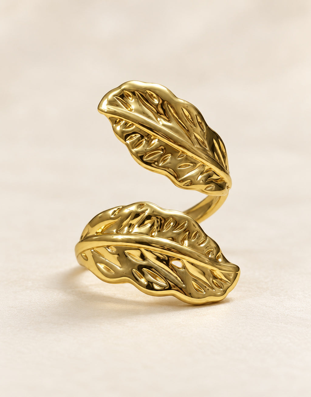 Orneza Gold-Tone Twin Leaf Wrap Ring — front view