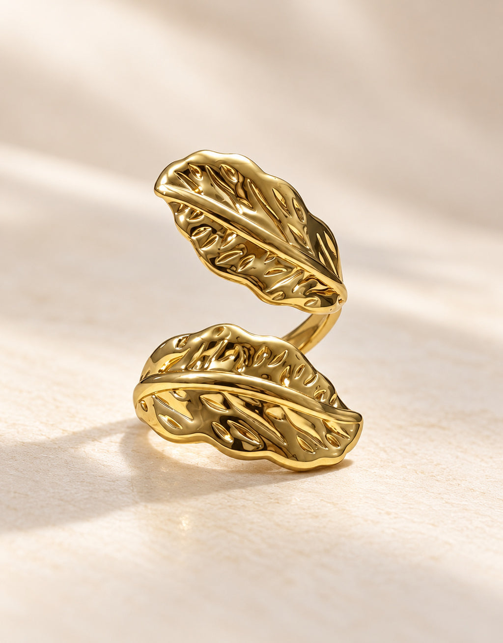 Orneza Gold-Tone Twin Leaf Wrap Ring — angle view