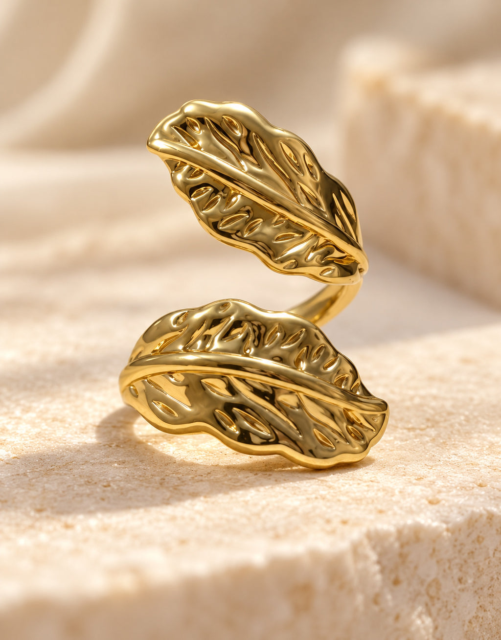 Orneza Gold-Tone Twin Leaf Wrap Ring — detail view
