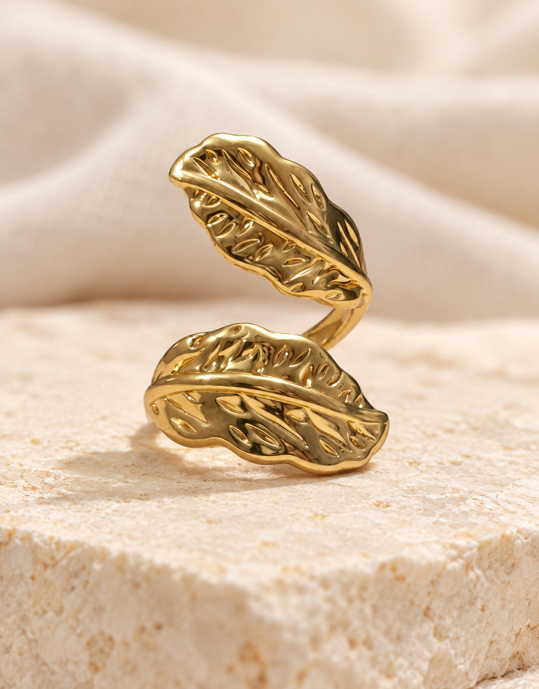 Orneza Gold-Tone Twin Leaf Wrap Ring — styled view
