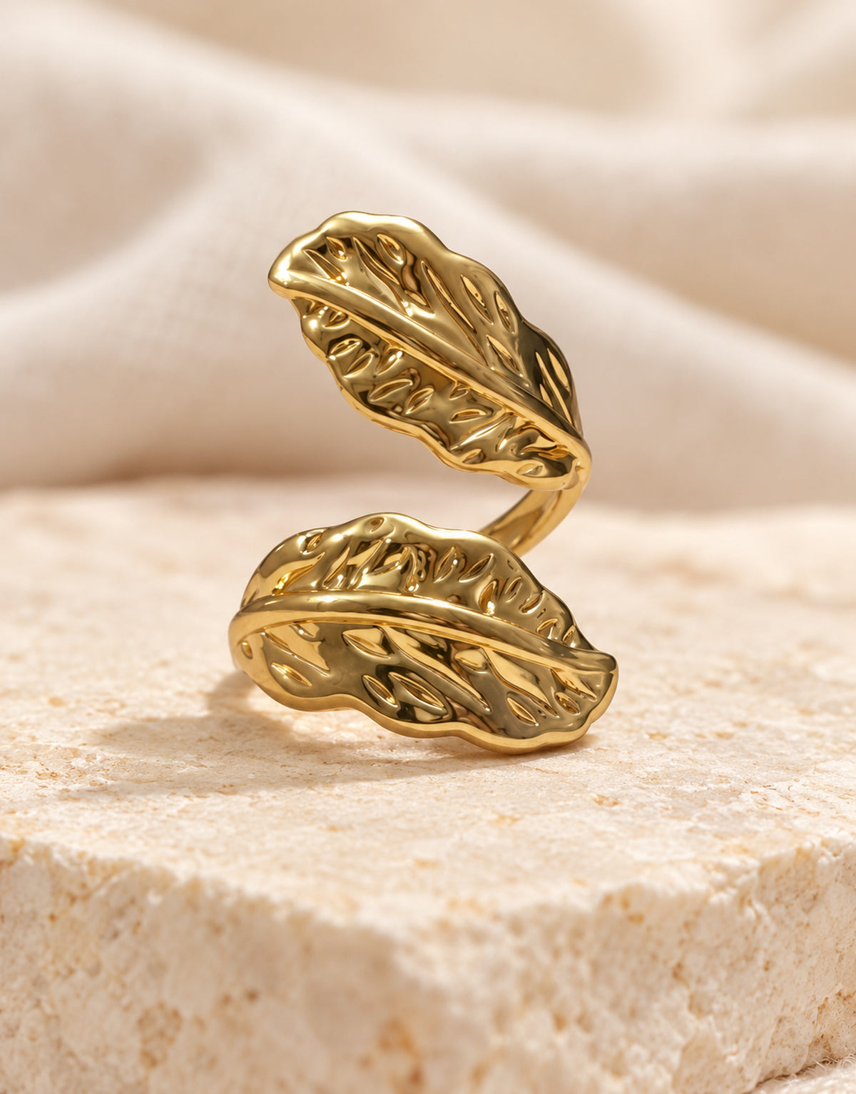 Orneza Gold-Tone Twin Leaf Wrap Ring — styled view
