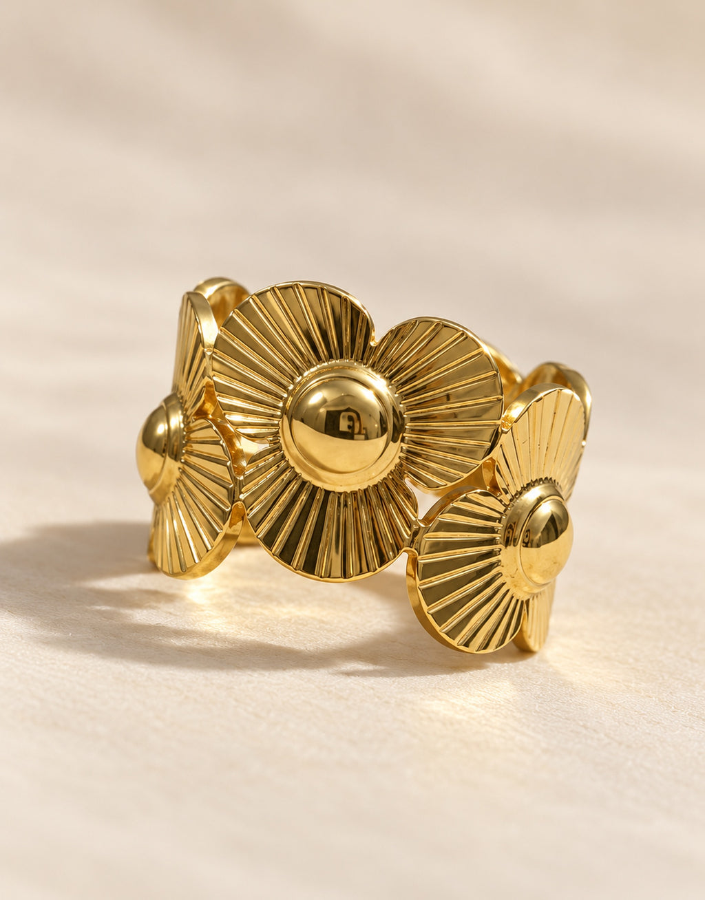 Orneza Gold-Tone Sunburst Daisy Disc Ring — angle view