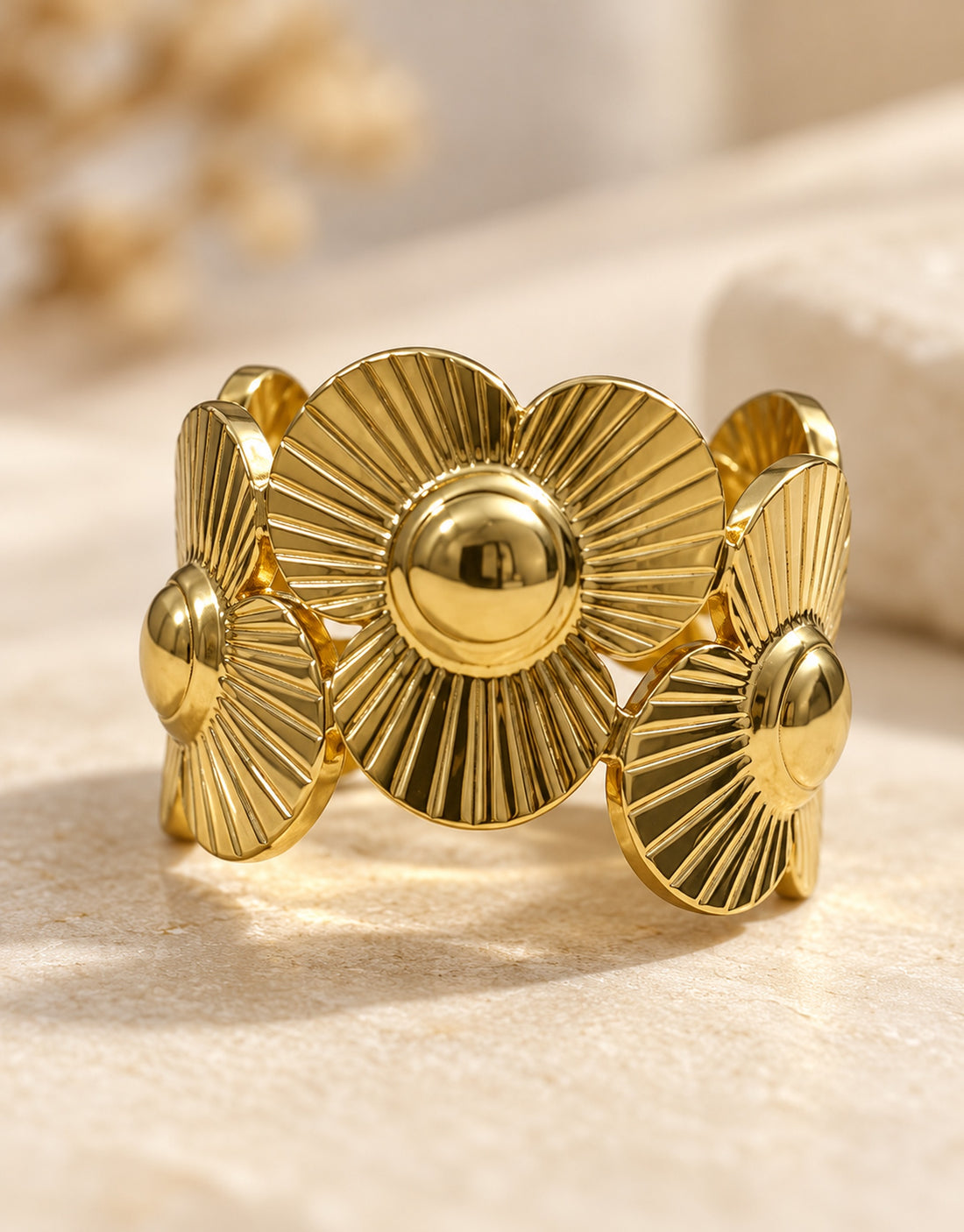 Orneza Gold-Tone Sunburst Daisy Disc Ring — detail view