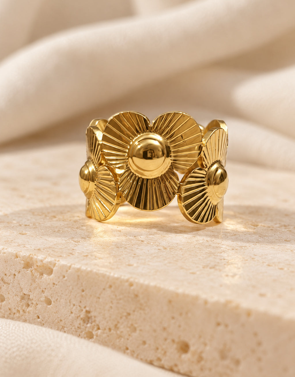 Orneza Gold-Tone Sunburst Daisy Disc Ring — styled view
