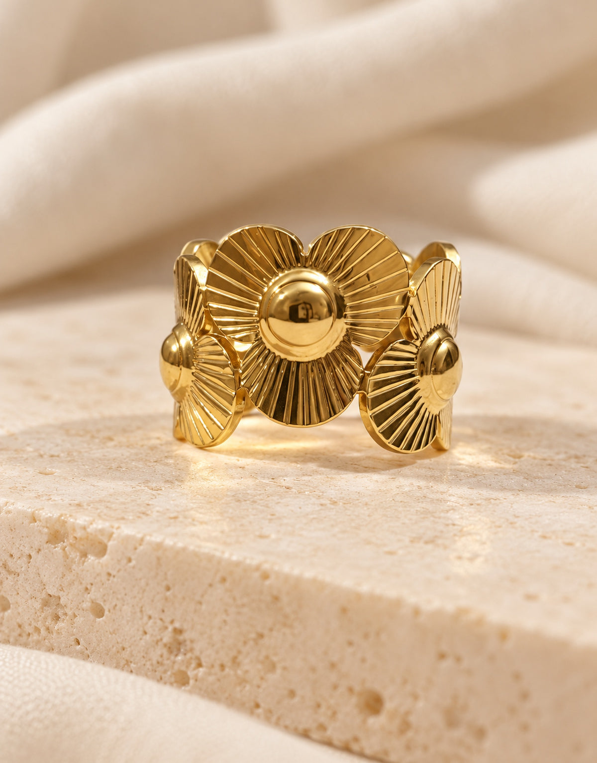 Orneza Gold-Tone Sunburst Daisy Disc Ring — styled view
