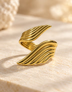 Orneza Gold-Tone Ribbed Double Wing Ring — detail view