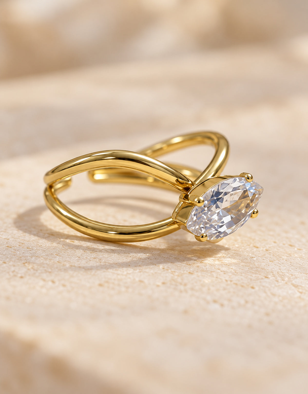 Orneza Gold-Tone Looped Marquise Stone Ring — detail view