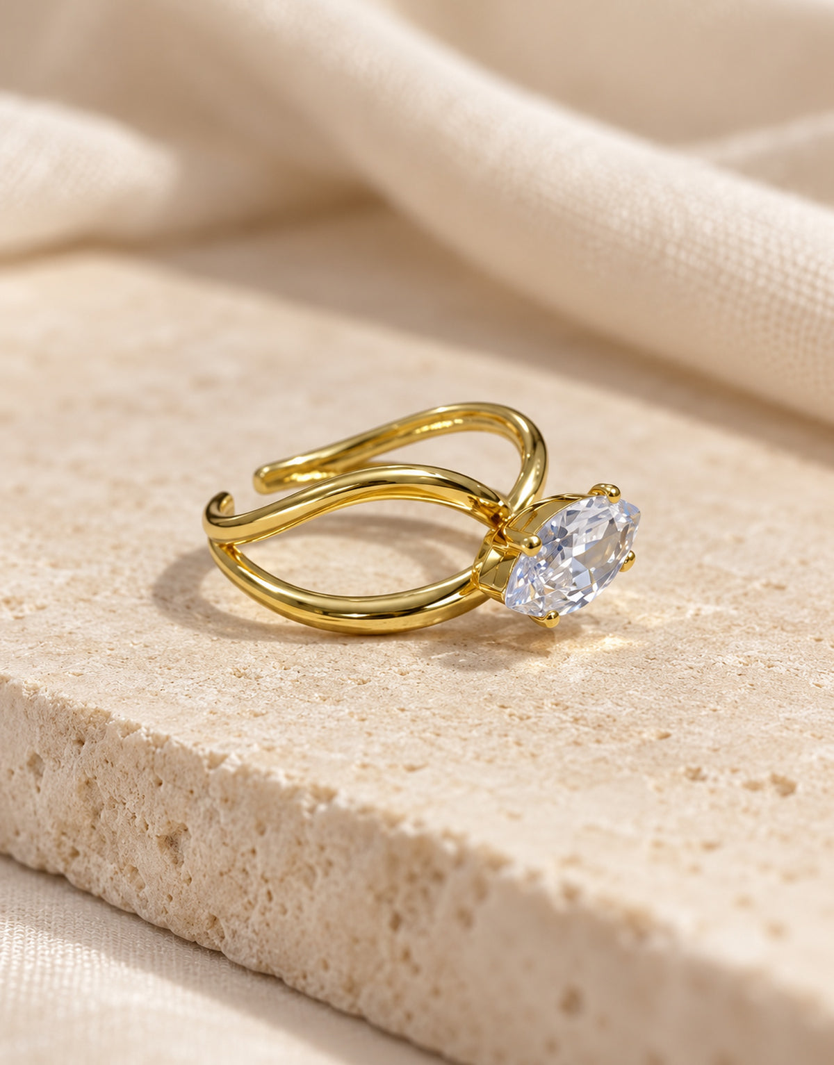 Orneza Gold-Tone Looped Marquise Stone Ring — styled view