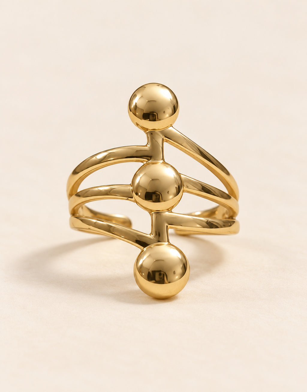 Orneza Gold-Tone Three Ball Stacked Ring — front view