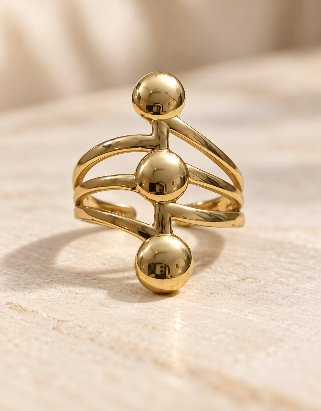 Orneza Gold-Tone Three Ball Stacked Ring — detail view