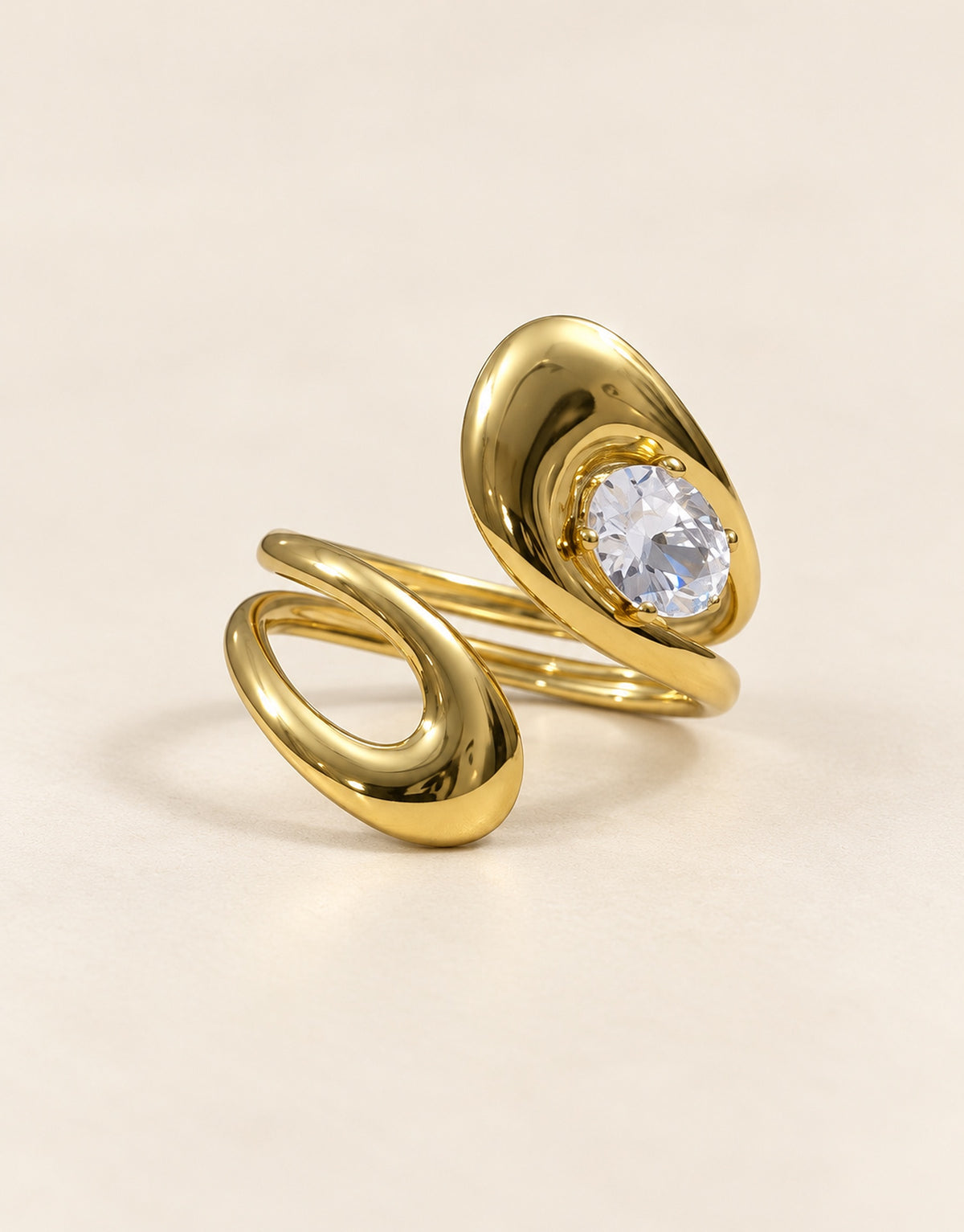 Orneza Gold-Tone Open Loop Clear Stone Ring — front view