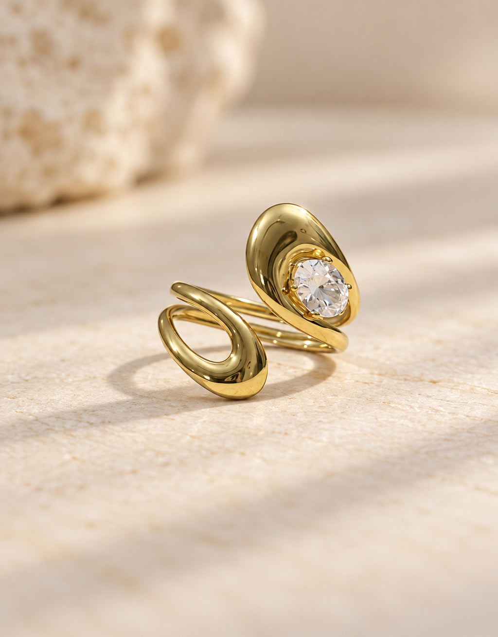 Orneza Gold-Tone Open Loop Clear Stone Ring — angle view