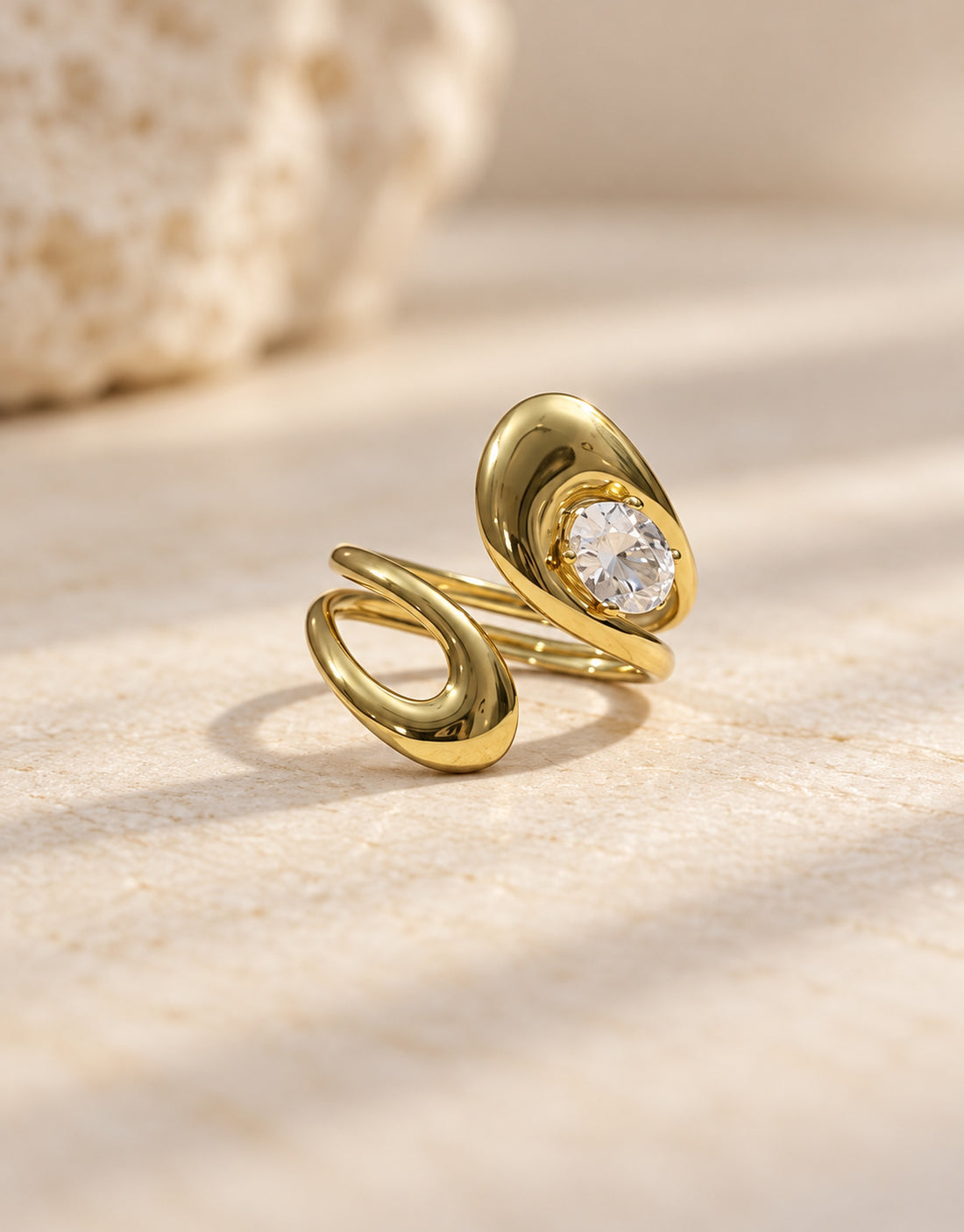 Orneza Gold-Tone Open Loop Clear Stone Ring — angle view