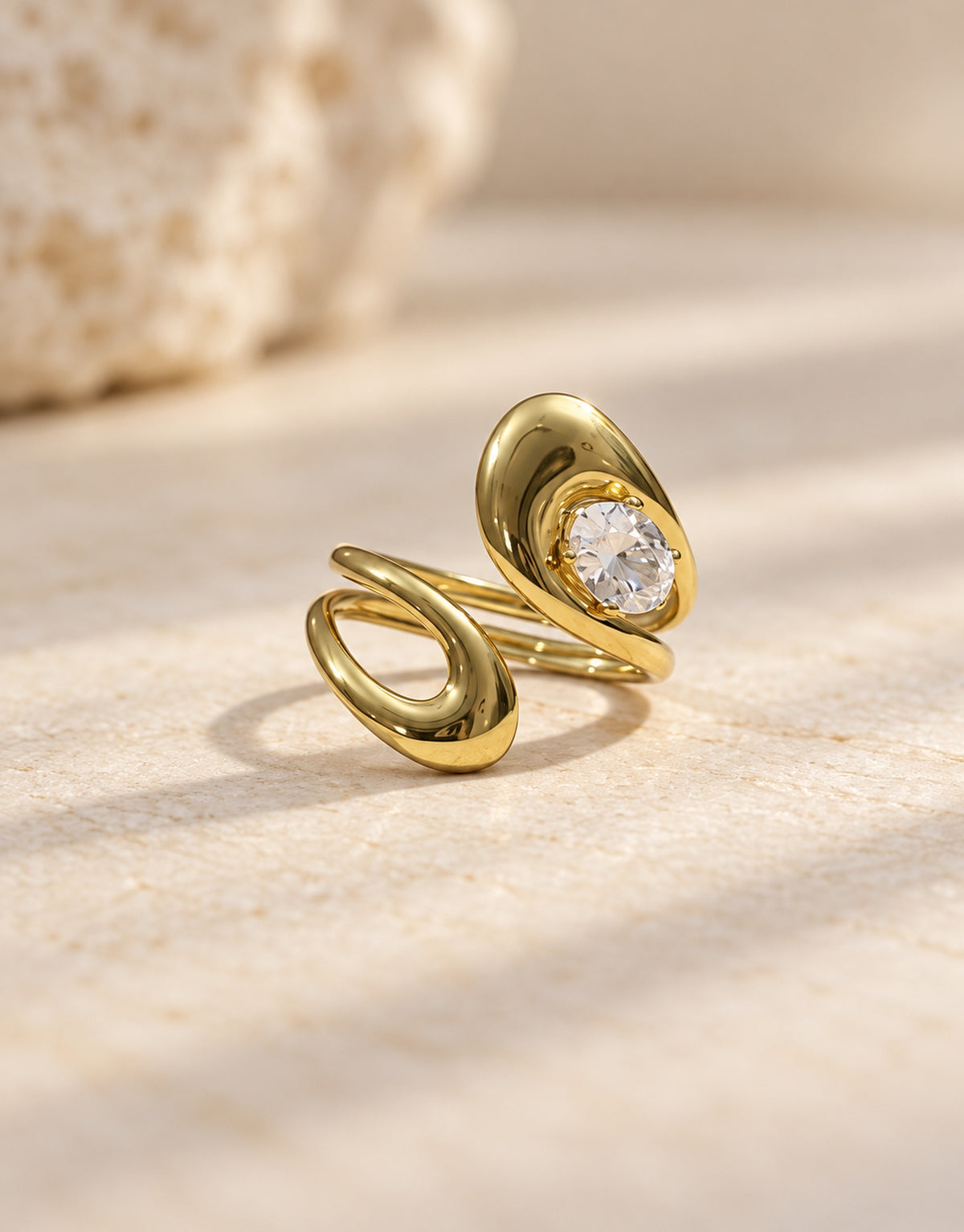 Orneza Gold-Tone Open Loop Clear Stone Ring — angle view