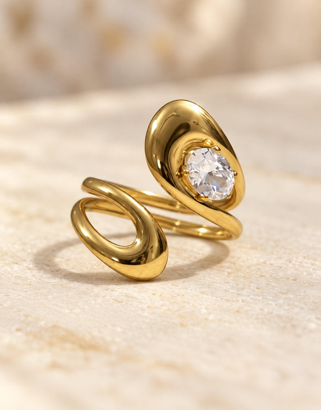 Orneza Gold-Tone Open Loop Clear Stone Ring — detail view