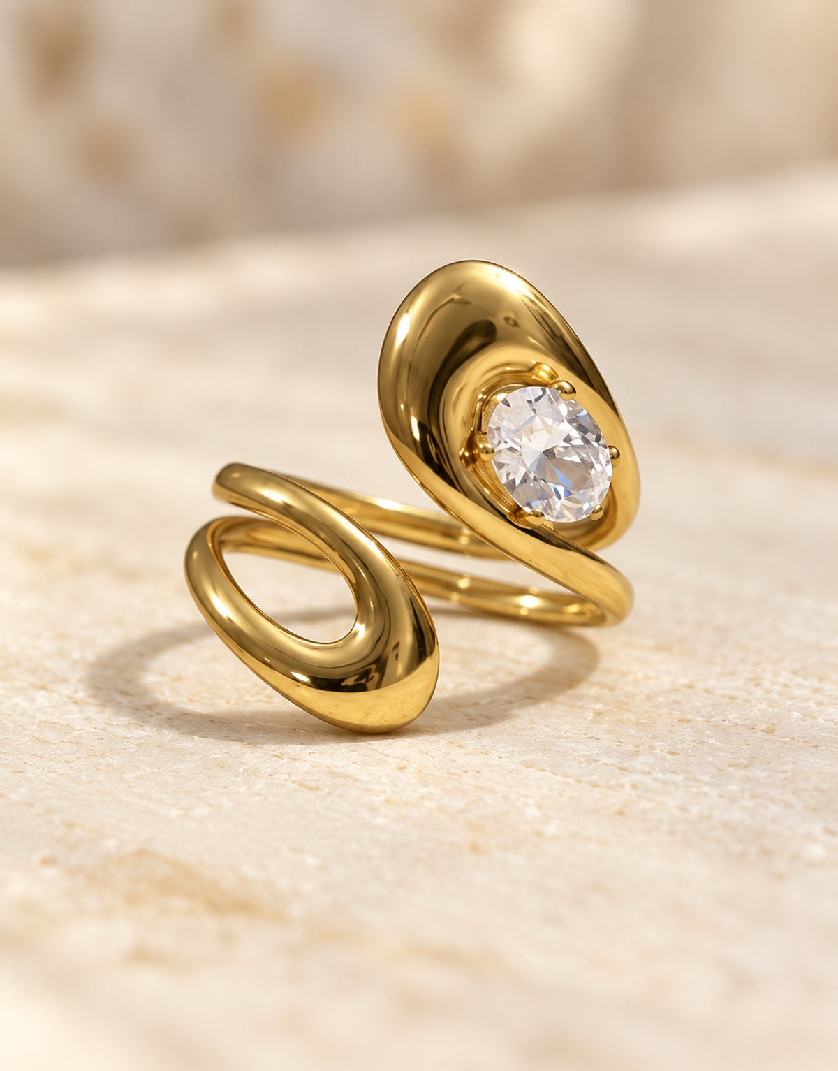 Orneza Gold-Tone Open Loop Clear Stone Ring — detail view