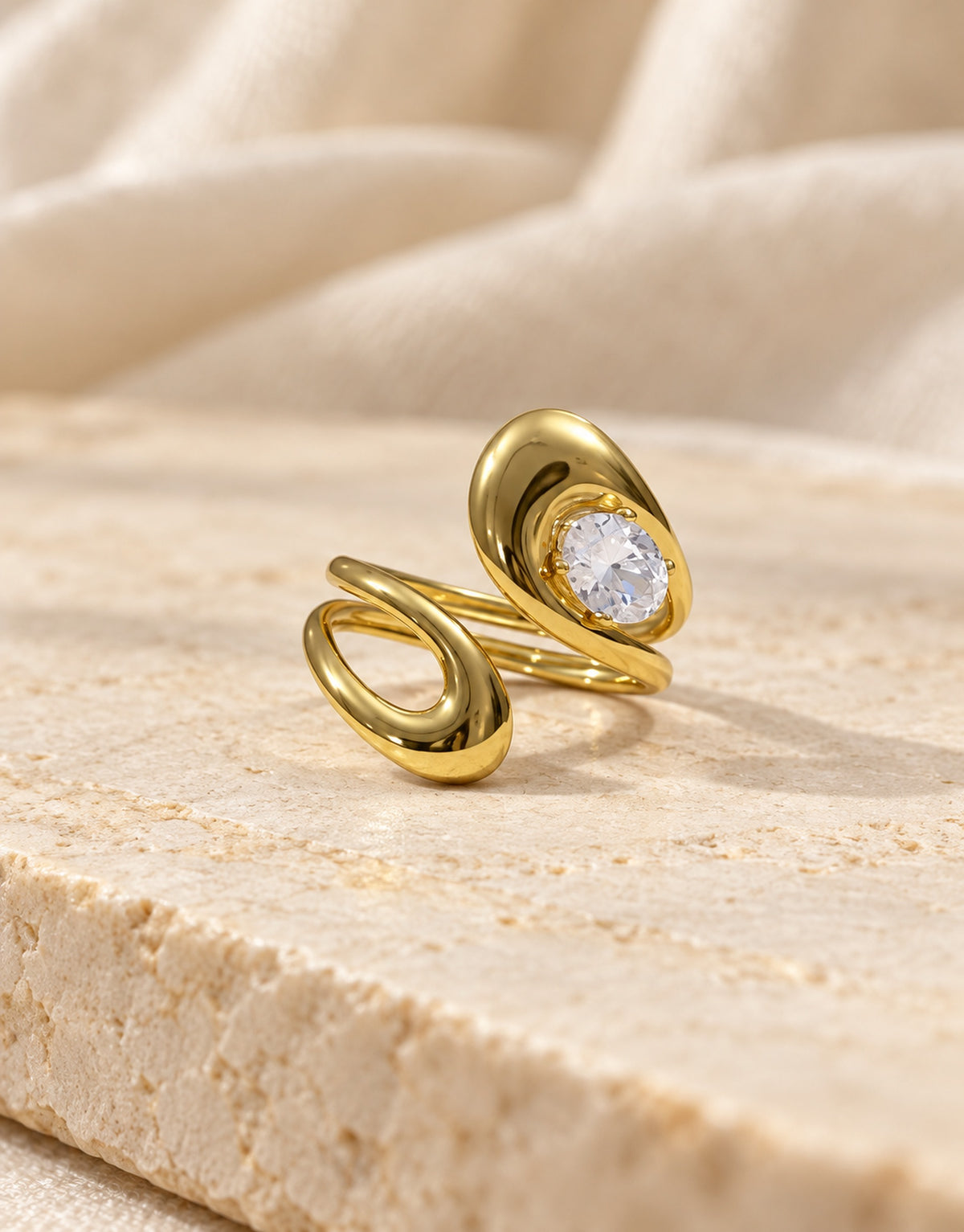 Orneza Gold-Tone Open Loop Clear Stone Ring — styled view