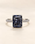 Orneza Silver-Tone Navy Rectangle Stone Ring — front view