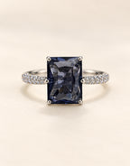 Orneza Silver-Tone Navy Rectangle Stone Ring — front view