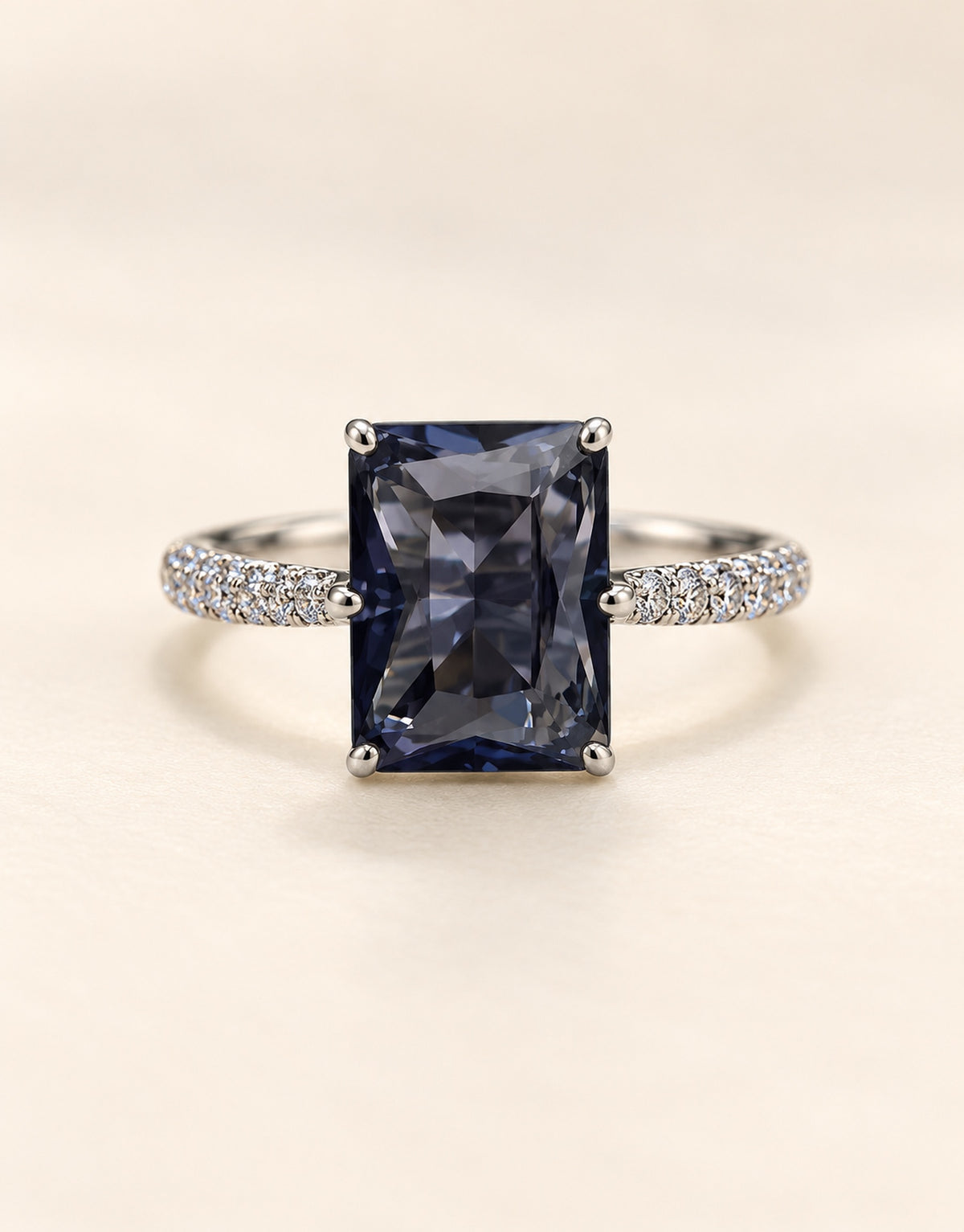 Orneza Silver-Tone Navy Rectangle Stone Ring — front view