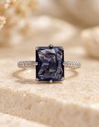Orneza Silver-Tone Navy Rectangle Stone Ring — detail view
