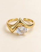 Orneza Gold-Tone Pointed V Clear Stone Ring — front view